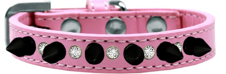 Crystal and Black Spikes Dog Collar Light Pink Size 16